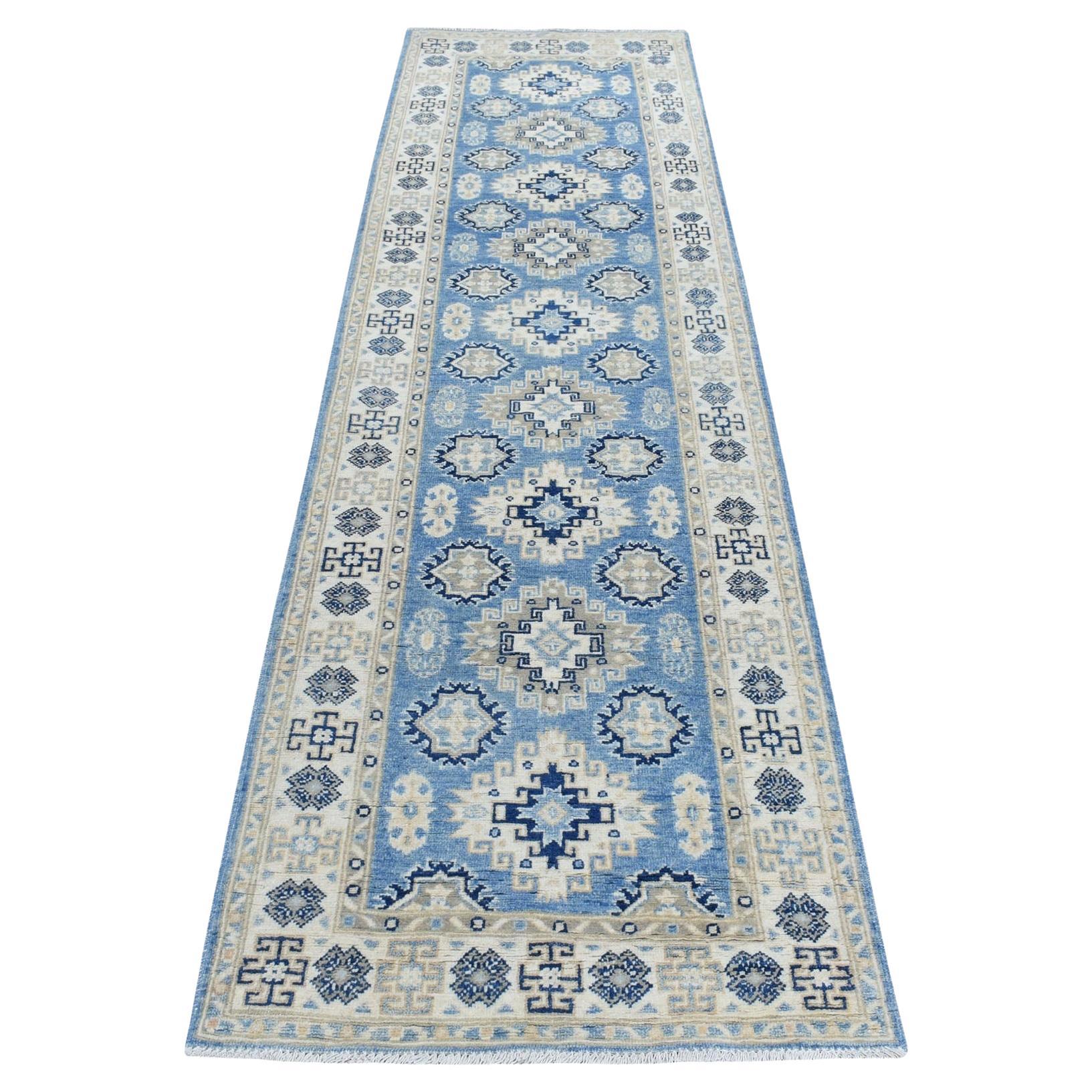 2'8"x9'6" All Over Design Hand Knotted Pure Wool Vintage Look Kazak Runner Rug For Sale