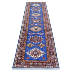 2'8 "x9'6" Azul, Alfombra afgana anudada a mano 100% lana 100% kazak