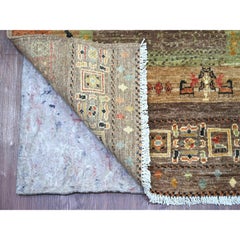 2'8"x9'6" Colorful Fine Kashkuli Animal Figurines Hand Knotted Wool Runner Rug