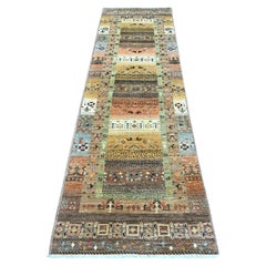 2'8"x9'6" Colorful Fine Kashkuli Animal Figurines Hand Knotted Wool Runner Rug