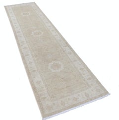 2.8x9.6 ft Hand-Knotted Wool Runner Rug. Soft-Toned Corridor Rug for Hallway