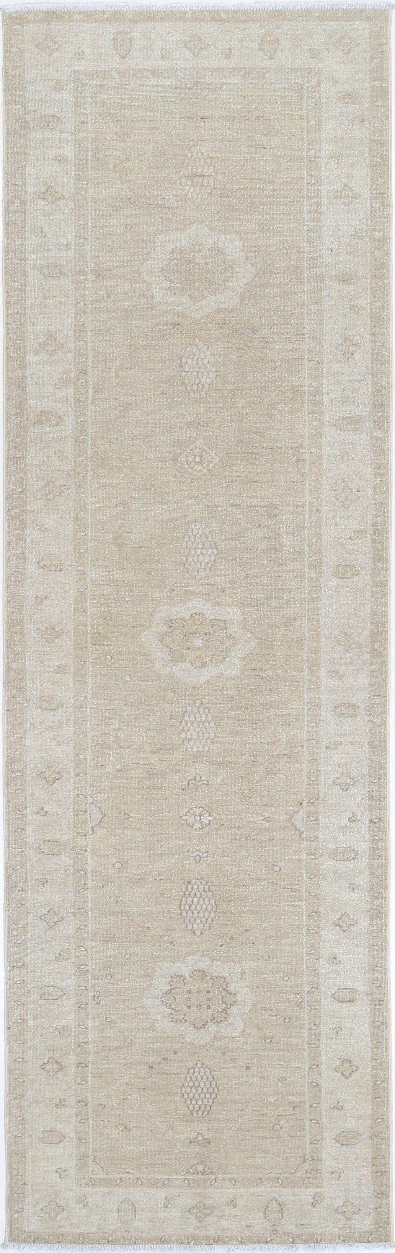 2.8x9.6 ft Hand-Knotted Wool Runner Rug. Soft-Toned Corridor Rug for Hallway For Sale