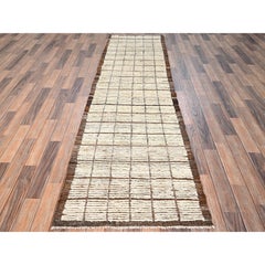 2'8 "x9'6" Alfombra Marfil de Pelo Texturado Anudada a Mano de Pura Lana Tejido Marroquí para Correr