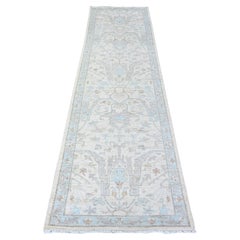 2'8"x9'6" Ivory Wool Shabby Chick White Wash Peshawar Hand knotted Runner Rug