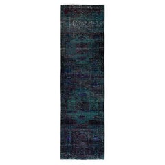 2'8"x9'6" Overdyed Green Vintage Persian Worn Down Hand Knotted Wool Runner Rug