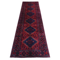 2'8"x9'6" Red Hand Knotted Afghan Khamyab Geometric Medallions Wool Runner Rug