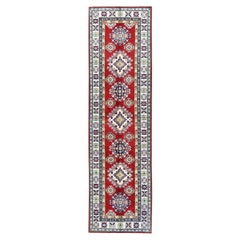 2'8 "x9'6" Rouge Kazak Geometric Medallions Design Hand Knotsted All Wool Runner Rug