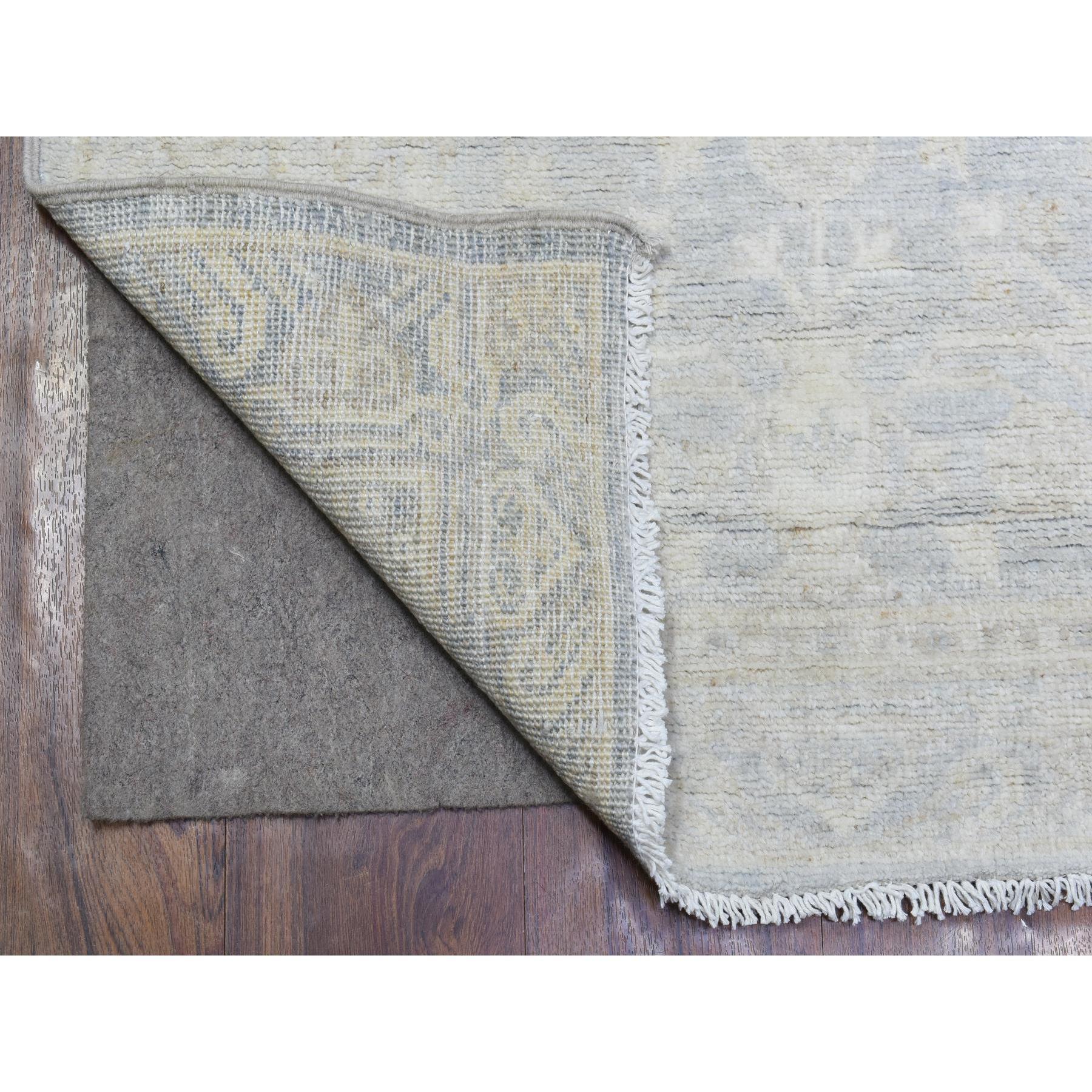 This is a truly genuine one-of-a-kind Silver Blue, Hand Knotted Washed Out Peshawar with All Over Design, Natural Dyes Soft and Shiny Wool, Runner Oriental Rug. It has been Knotted for months and months in the centuries-old weaving craftsmanship