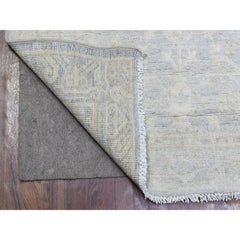 2'8"x9'6" Silver Blue Hand Knotted Washed Out Peshawar Soft Wool Runner Rug