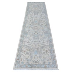 2
8 "x9
6" Weiß, Stone Wash Peshawar, handgeknüpft, Bio-Wolle Läufer Teppich