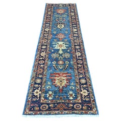 2'8"x9'7" Blue Heriz All Over Design Aryana Grade Hand Knotted Wool Runner Rug