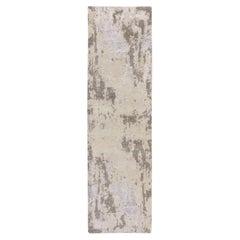 2'8"x9'7" Brown Modern Abstract Design Wool and Silk Hand Knotted Runner Rug