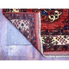 2'8"x9'7" Coral Red, Afghan Ersari 100% Wool hand Knotted Oriental Runner Rug