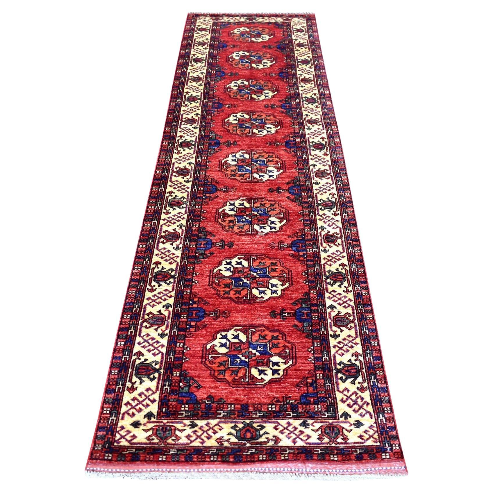 2
8"x9
7" Coral Red, Afghan Ersari 100% Wool hand Knotted Oriental Runner Rug