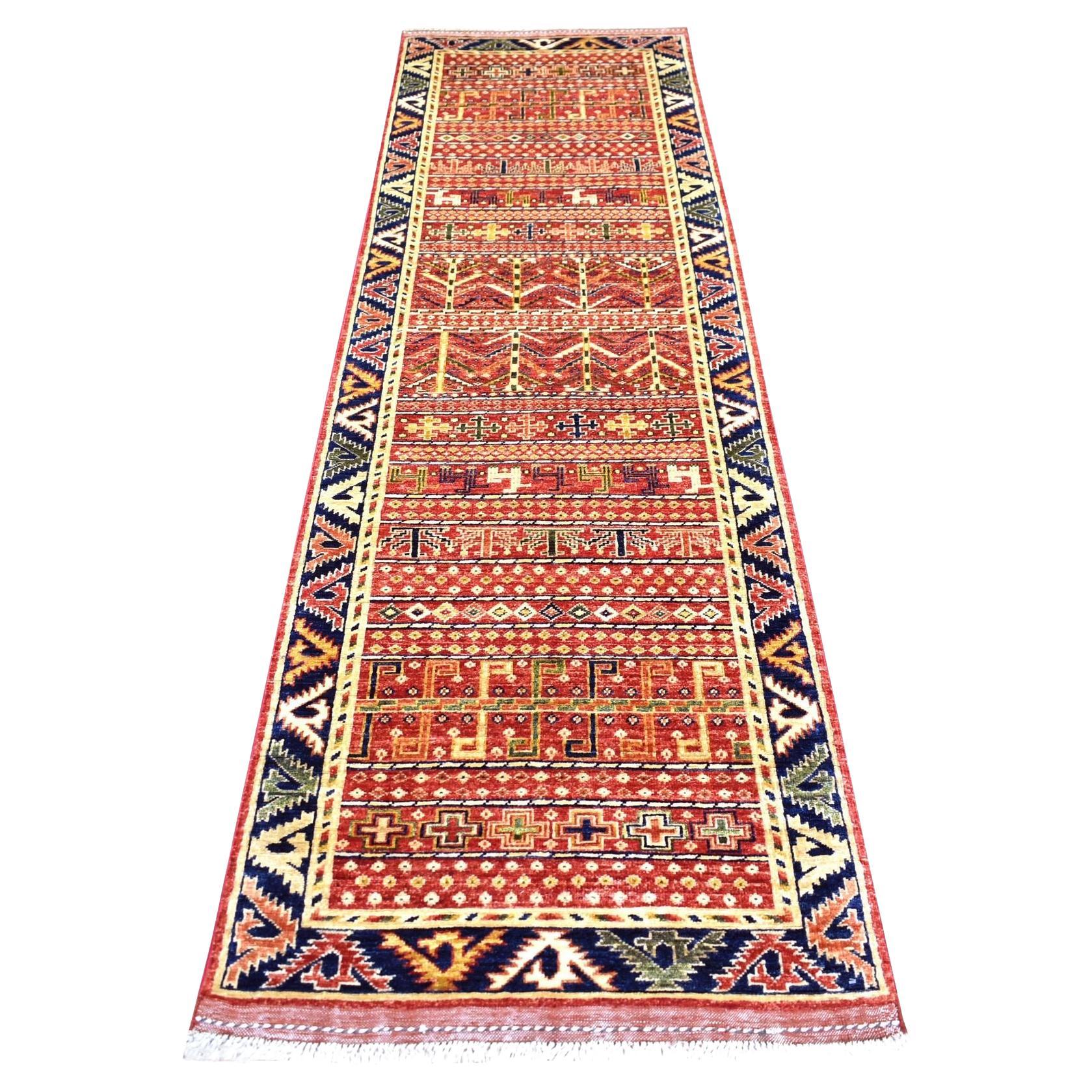 2'8"x9'7" Coral Red Afghan Ersari Soft Wool Hand Knotted Runner Oriental Rug