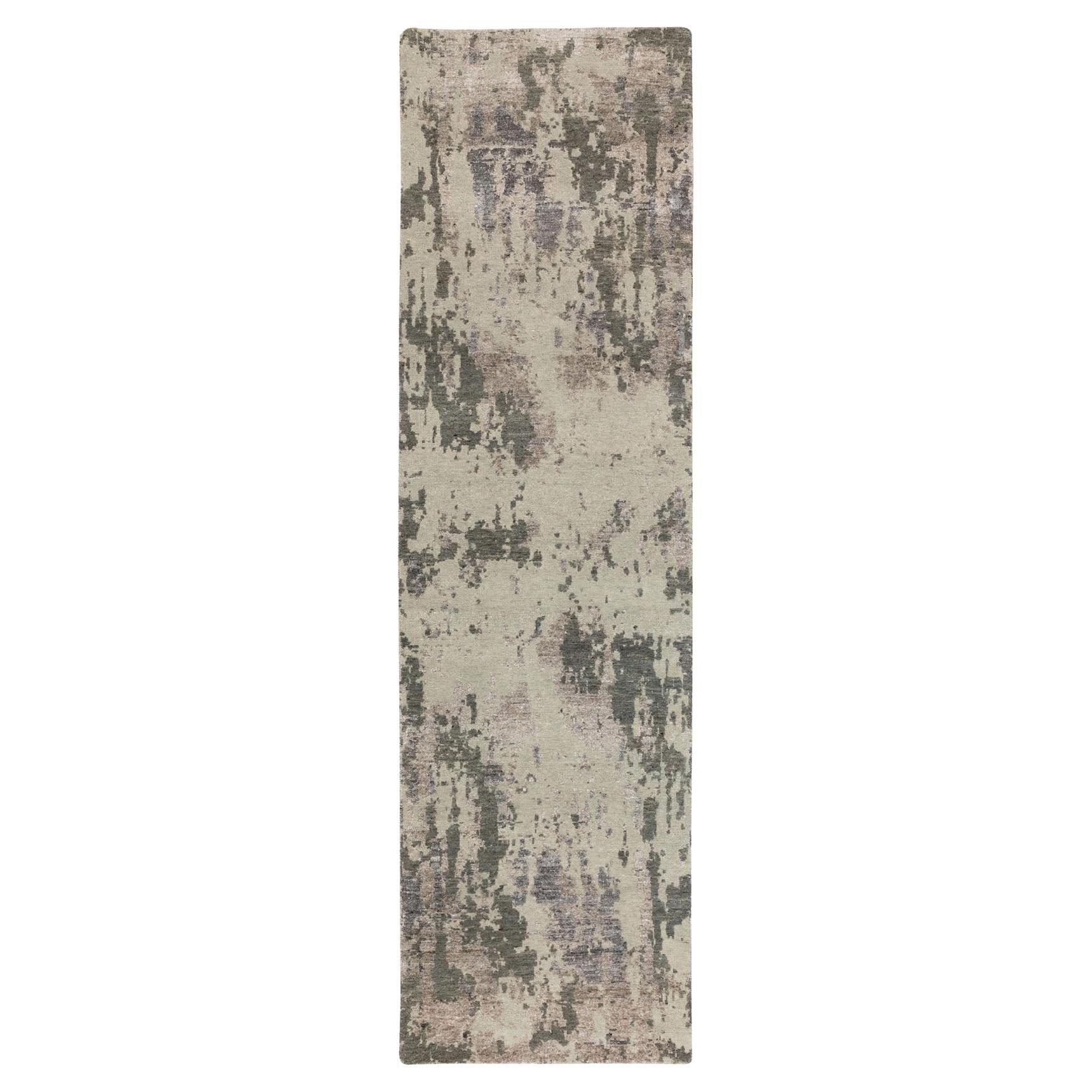 2'8 "x9'7" Tapis de course en laine et soie nouée à la main, Earth Tones Abstract Design