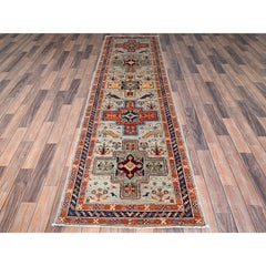 2'8"x9'7" Gray Armenian Inspired Caucasian Design Hand Knotted Wool Runner Rug