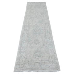 2
8"x9
7" Gray Hand Knotted Afghan Angora Oushak Tree Design All Wool Runner Rug