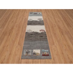 2'8"x9'7" Gray Lori Buft Gabbeh Scenery Design Hand Knotted Wool Runner Rug