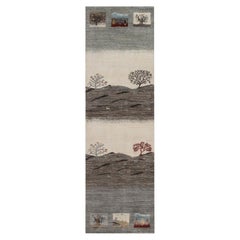 2'8"x9'7" Gray Lori Buft Gabbeh Scenery Design Hand Knotted Wool Runner Rug
