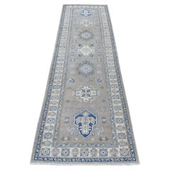 2
8"x9
7" Hand Knotted Vintage Look Kazak Natural Wool Tribal Design Runner Rug