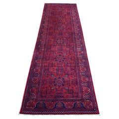 2'8"x9'7" Red Hand Knotted Tribal Design Velvety Wool Afghan Khamyab Runner Rug