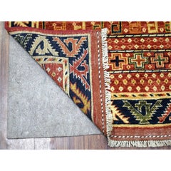 2'8"x9'7" Red Organic Wool Afghan Ersari Geometric Design Hand Knotted Rug