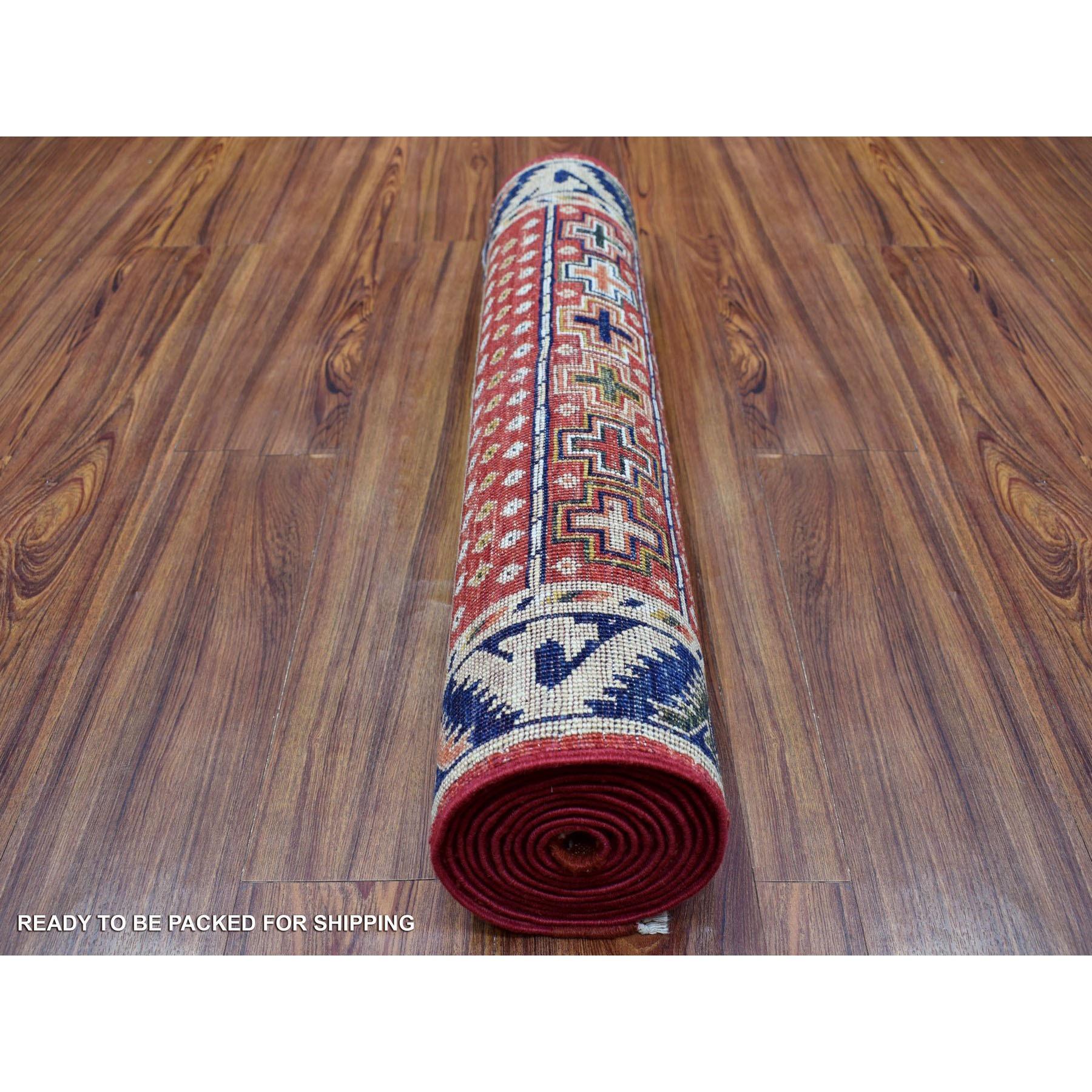 Afghano Tappeto rosso in lana organica Afghan Ersari con disegno geometrico annodato a mano 2'8 