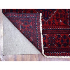 2'8"x9'7" Red Tribal Design Hand Knotted Afghan Khamyab Wool Runner Oriental Rug