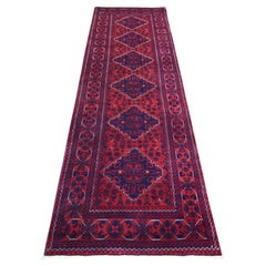 2'8"x9'7" Red Tribal Design Hand Knotted Afghan Khamyab Wool Runner Oriental Rug