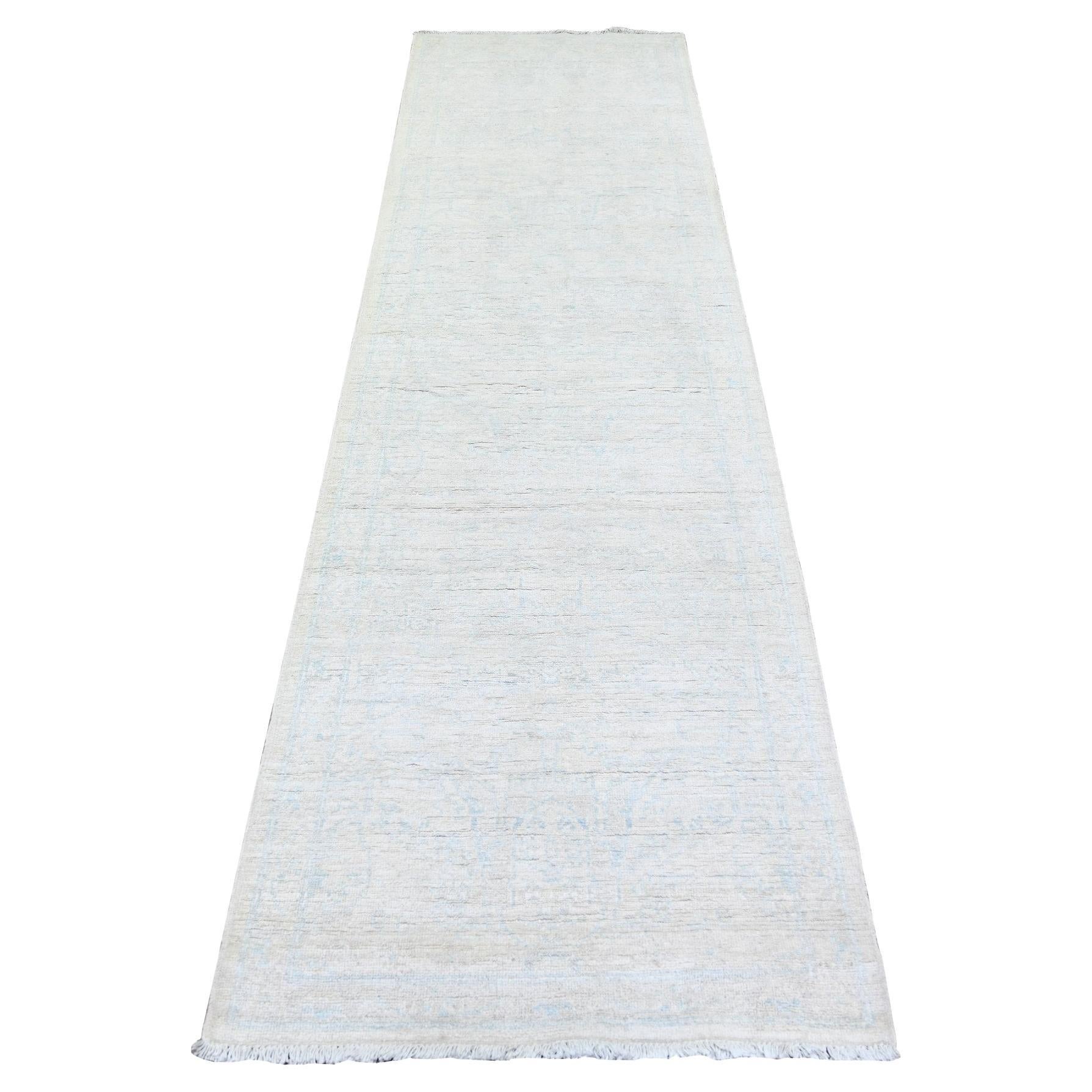 Tappeto orientale annodato a mano in lana Peshawar White Wash 2'8 "x9'7" in vendita