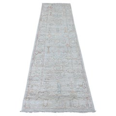 2'8"x9'8" Gray Hand Knotted Afghan Angora Oushak Tree Design All Wool Runner Rug