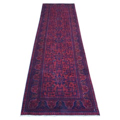 2'8"x9'8" Red Tribal Design, Afghan Khamyab Hand Knotted Runner Orientel Rug