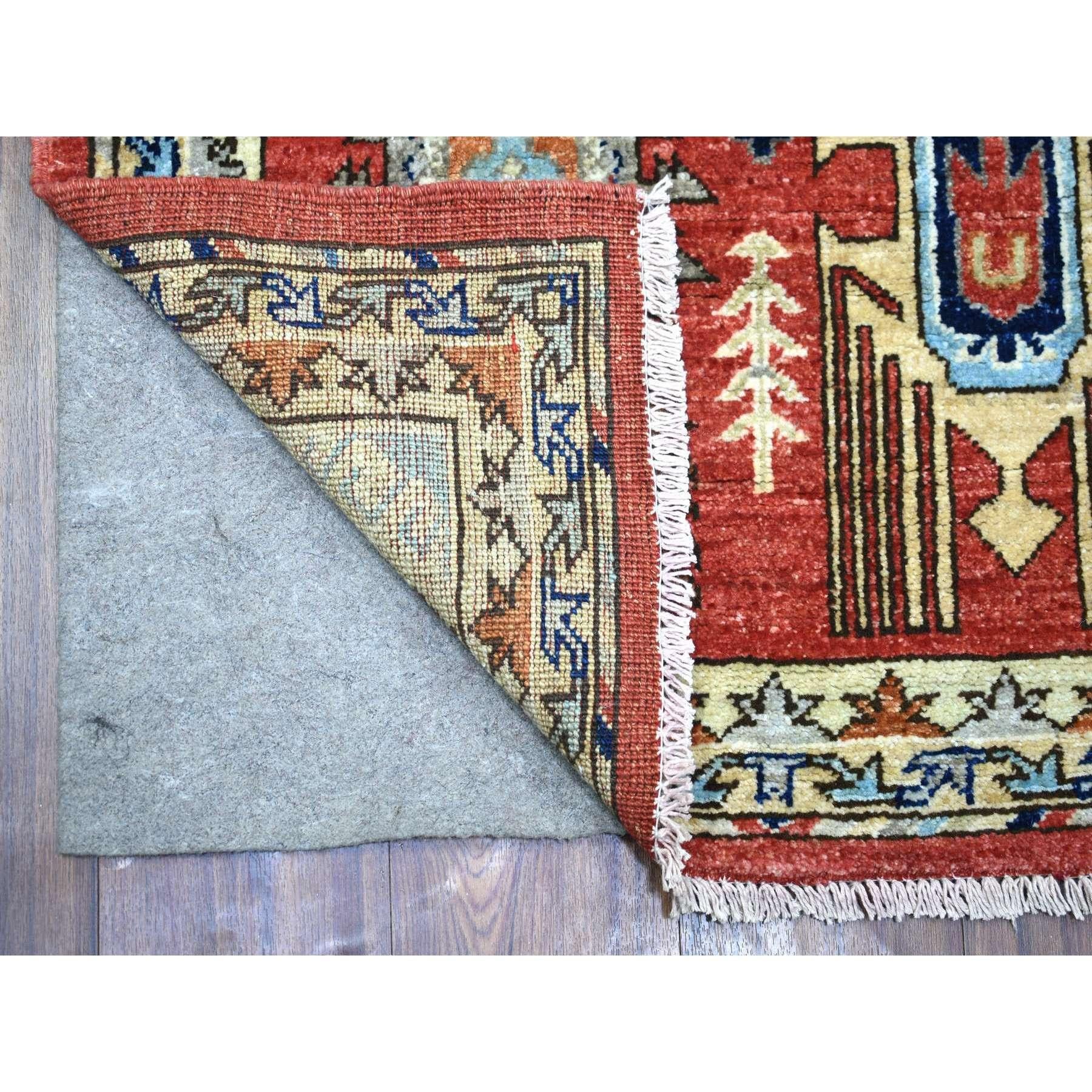 This is a truly genuine one-of-a-kind Rich Red, Natural Dyes Soft Wool Hand Knotted, Afghan Ersari with Large Elements, Runner Oriental Rug. It has been Knotted for months and months in the centuries-old weaving craftsmanship techniques by expert