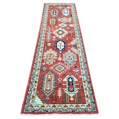 2'8"x9'8" Rich Red Natural Dyes Soft Wool Hand Knotted Afghan Ersari Runner Rug