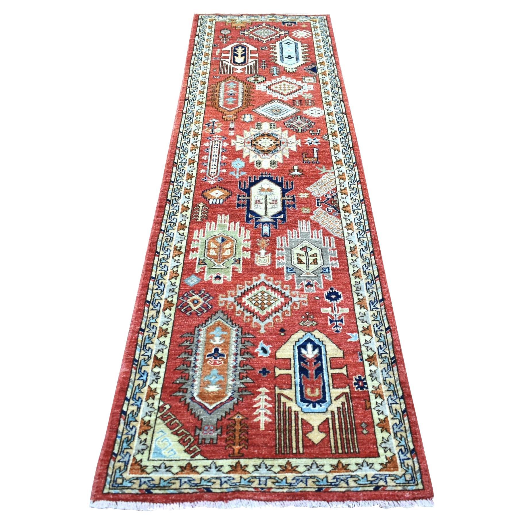 2
8"x9
8" Rich Red, Natural Dyes Soft Wool Hand Knotted Afghan Ersari Runner Rug