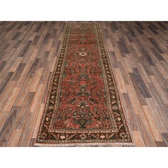 2'8"x9'8" Rust Red Vintage Persian Lilahan Hand Knotted Pure Wool Runner Rug