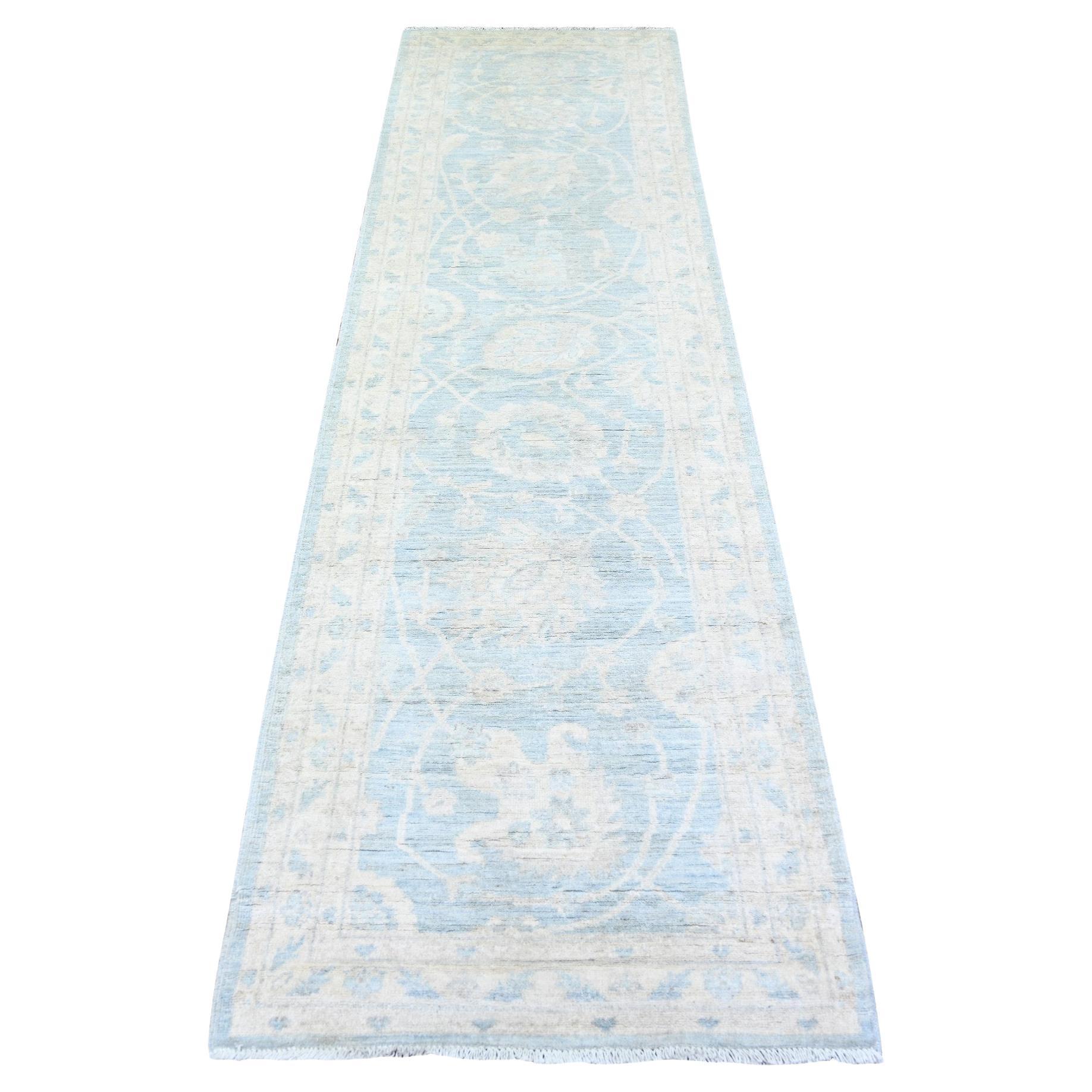 2'8 "x9'9" Beau Blau Feiner Peshawar Wolle Handgeknüpft Läufer Orientteppich