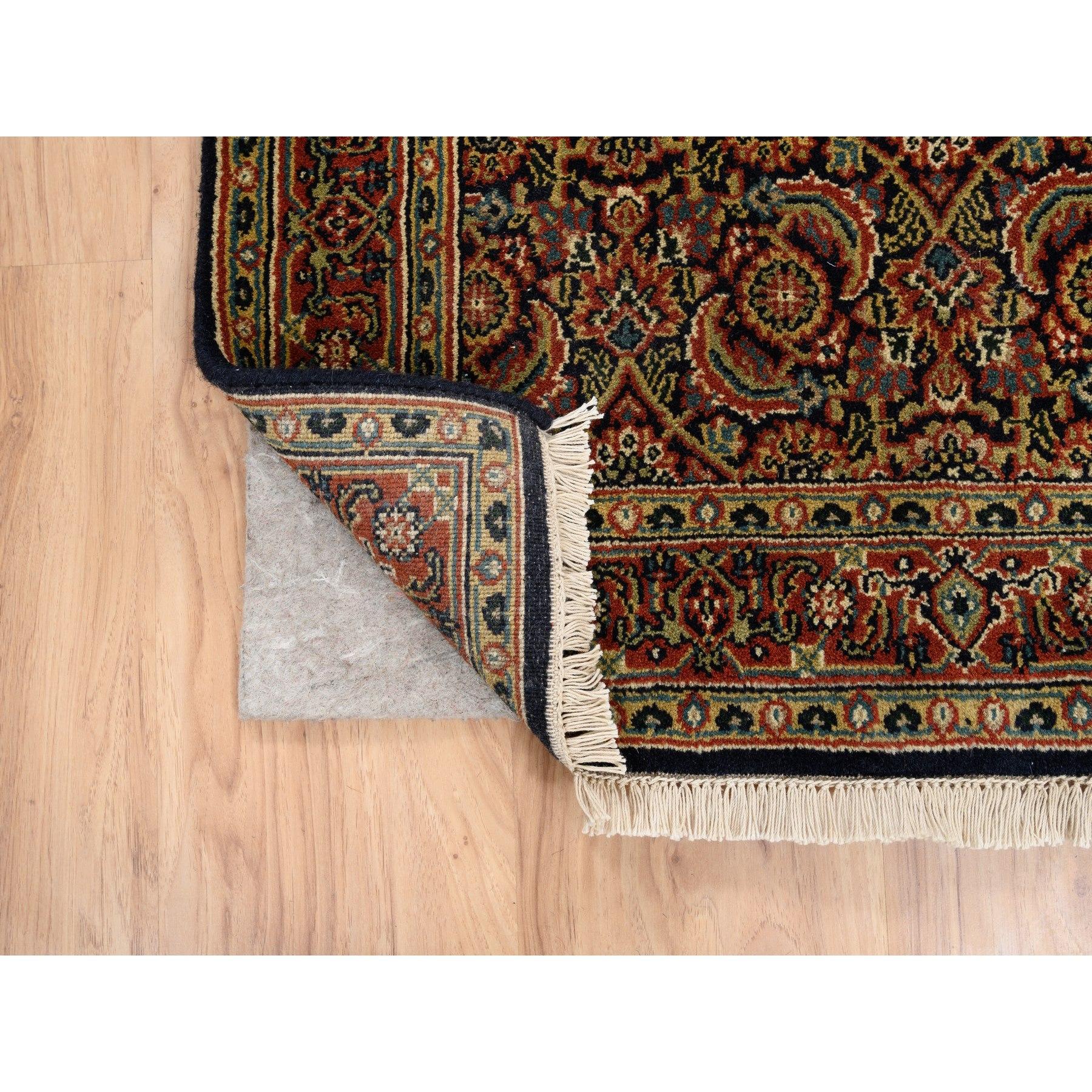 Indiano Tappeto Runner Pitch Black Wool Herati Design 250 KPSI Annodato a Mano 2'8 