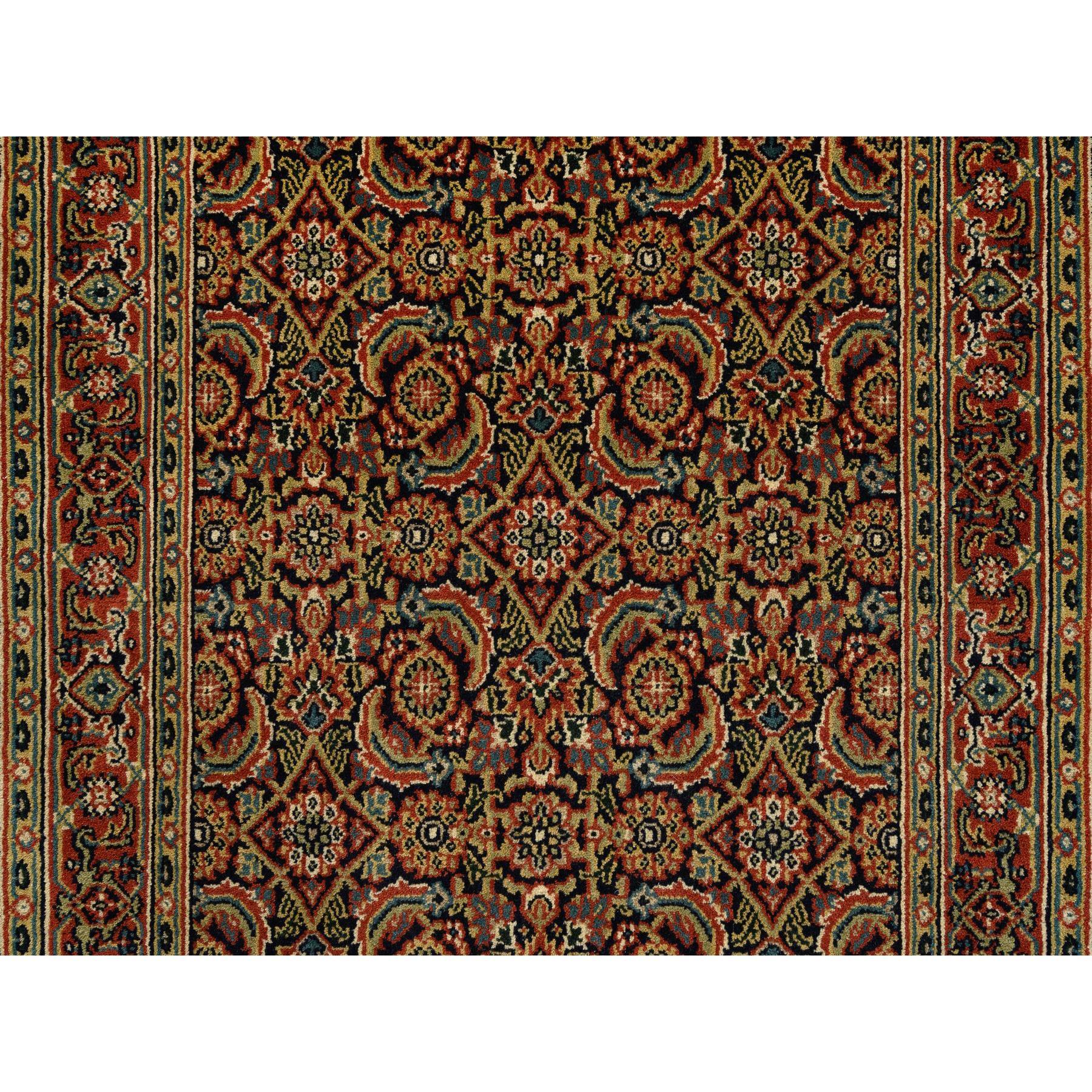 Tappeto Runner Pitch Black Wool Herati Design 250 KPSI Annodato a Mano 2'8 