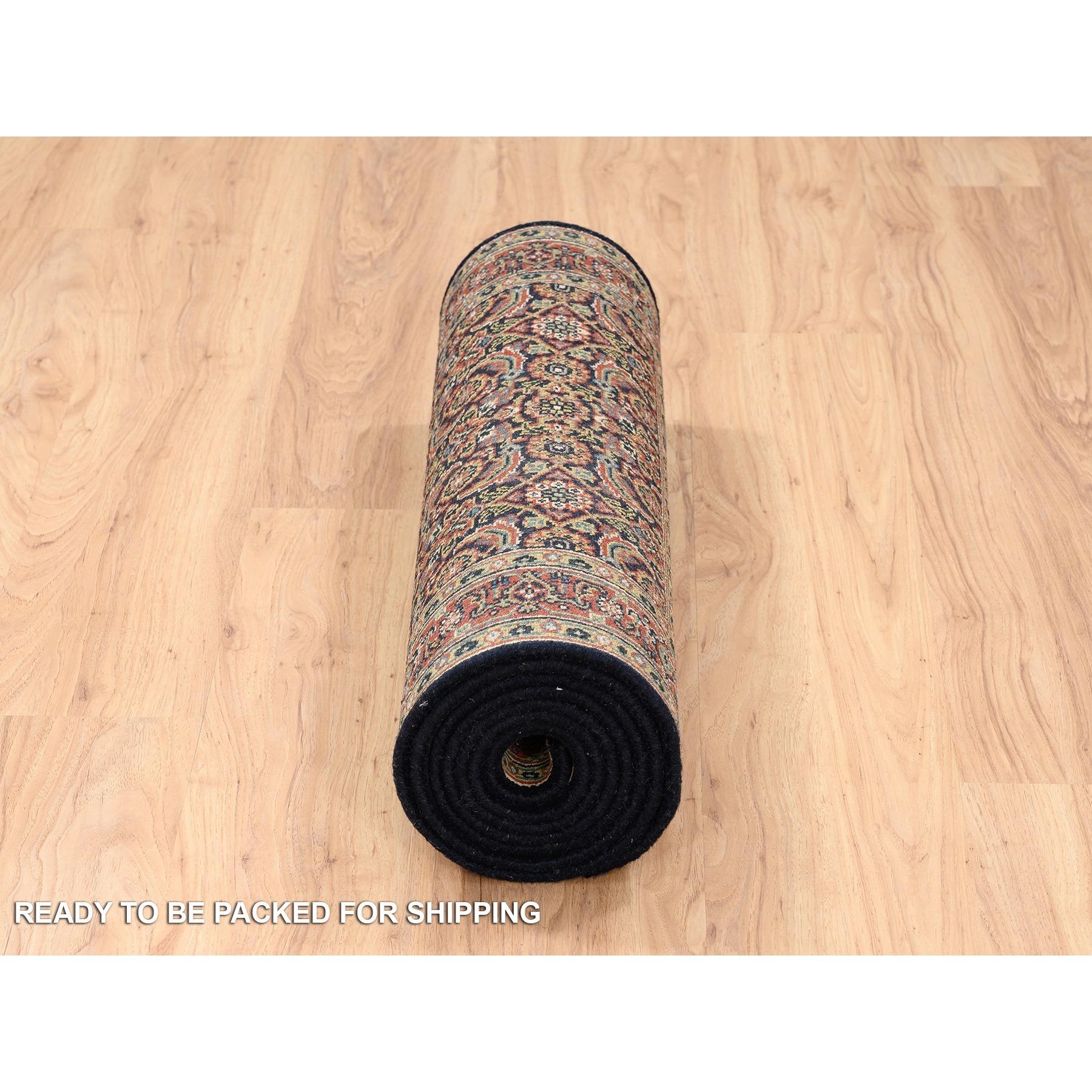 XXI secolo e contemporaneo Tappeto Runner Pitch Black Wool Herati Design 250 KPSI Annodato a Mano 2'8 