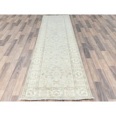 2'8"x9'9" White Dove, Afghan Stone Washed Peshawar, Wool Hand Knotted Runner Rug