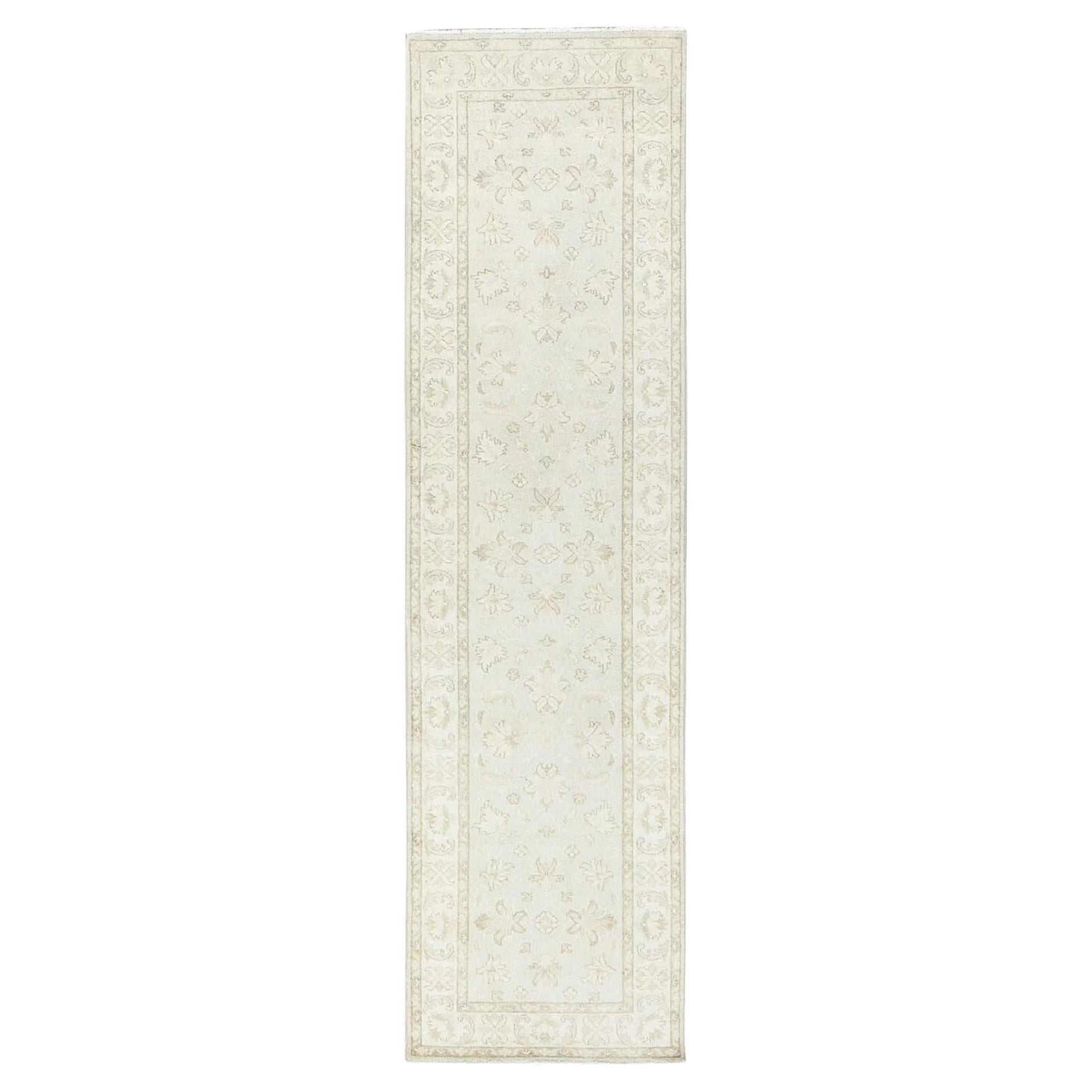 2'8"x9'9" White Dove, Afghan Stone Washed Peshawar, Wool Hand Knotted Runner Rug