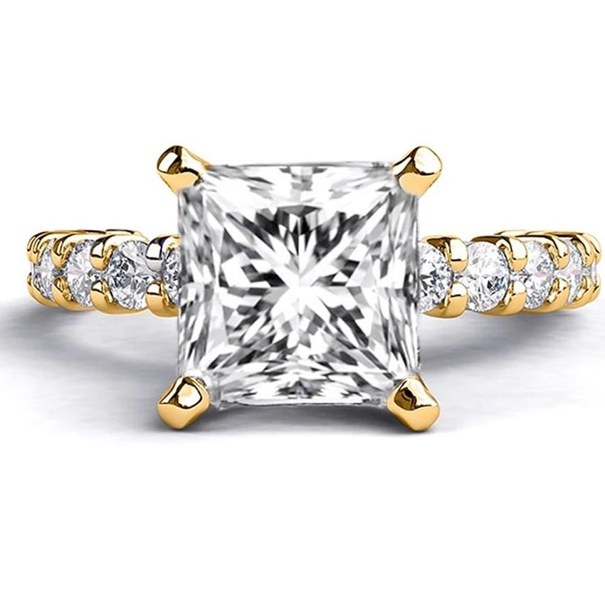 Art Deco 2.9 Carat 14 Karat Yellow Gold Princess Diamond Ring, Vintage Style Ring