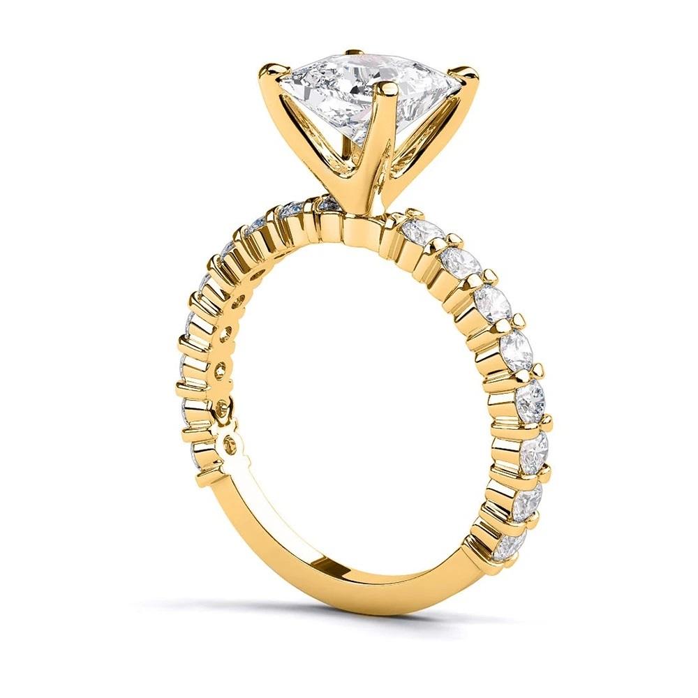 Princess Cut 2.9 Carat 14 Karat Yellow Gold Princess Diamond Ring, Vintage Style Ring