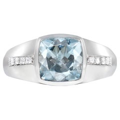 Anello da uomo Sunita Nahata con acquamarina e diamanti da 2,90 carati in oro bianco 18 carati