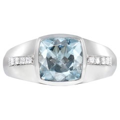 Used 2.9 Carat Aquamarine and Diamond Men's Ring in 18 Karat White Gold