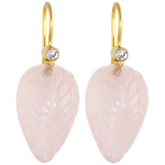 Ico & the Bird Fine Jewelry Rose Quartz Diamond Flower Bud 22k Gold Earrings