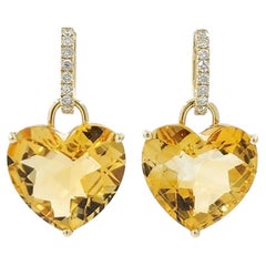 29 Carat Citrine Heart Dangle Earrings in 14 Karat Yellow Gold