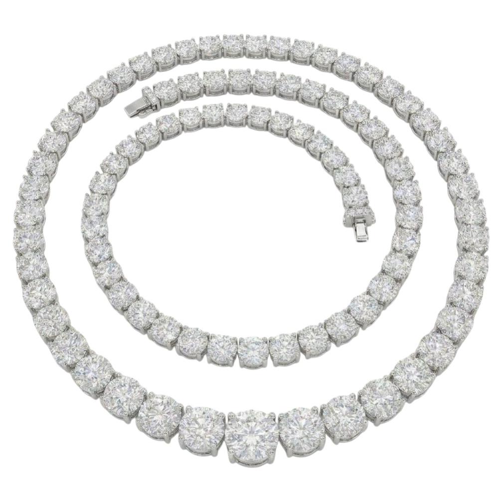 Collier Riviera en diamant de 29 carats D-F sans défaut interne, gradué, blanc 18 carats